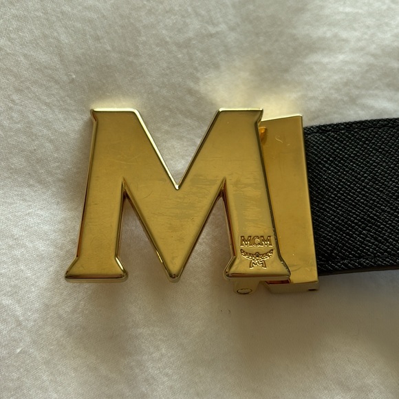 EUC MCM reversible, removable limited edition blue/black belt gold M - Picture 2 of 5